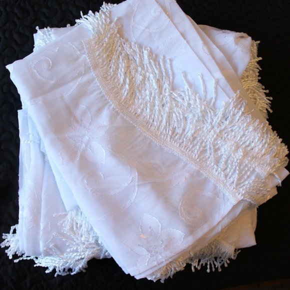 Vintage Sheer White Curtain Set Valance Panel